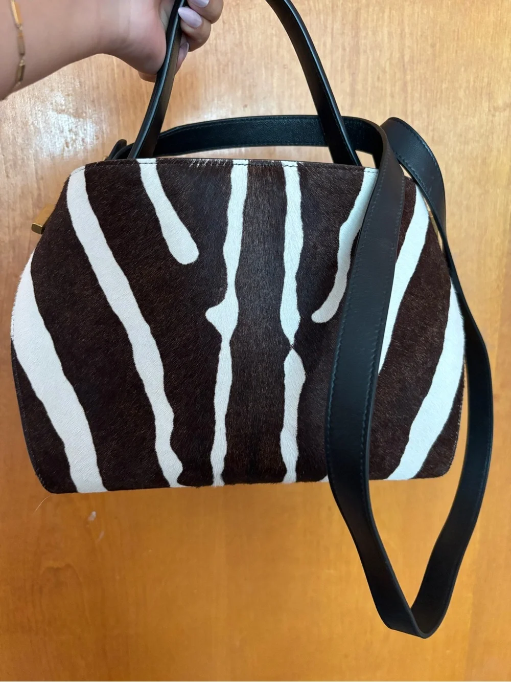 Oscar de la Renta pony hair Brown and White Zebra-Print Top-Handle Satchel